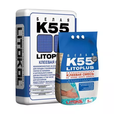 LITOPLUS K55 белая клеевая смесь(25кг.)