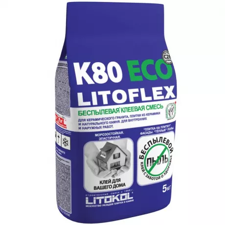 LITOFlEX K80 Eco Беспылевая высокоэластичная клеевая смесь 5кг.